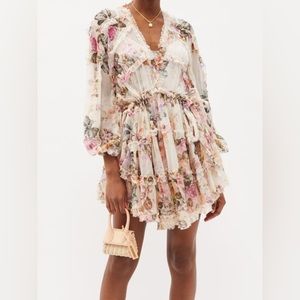 Zimmermann Brighton Ruffled Floral-Print Cremona Mini Dress w Slip